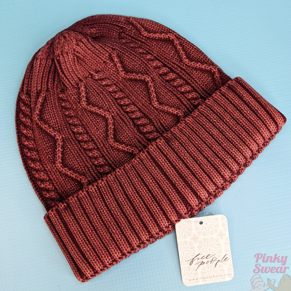 NWT Free People Acid Wash Red Cotton Beanie